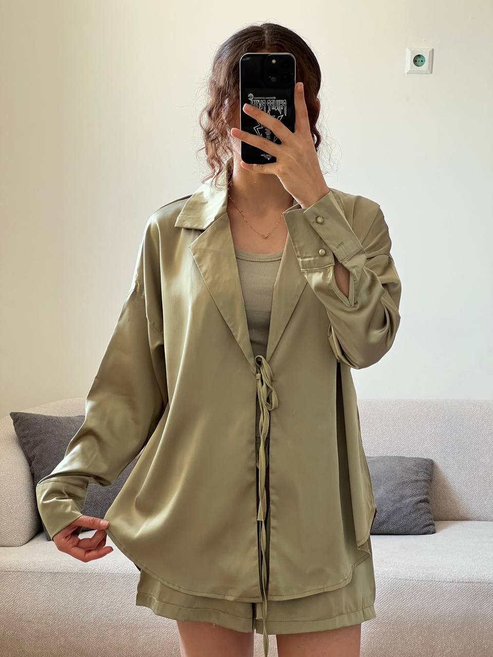 ست دو تیکه راحتی ساتن قواره دار زنانه کد 417190