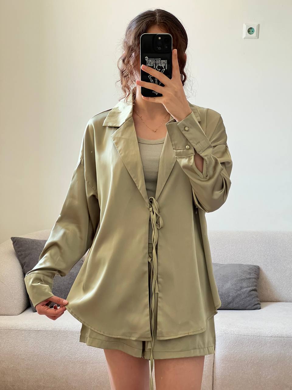 ست دو تیکه راحتی ساتن قواره دار زنانه کد 417190