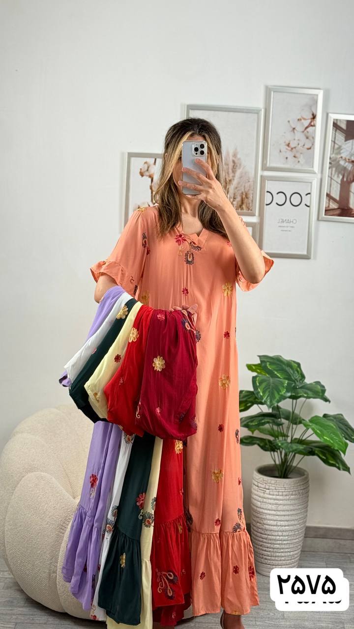 پیراهن نخی گلدوزی زنانه کد 417237