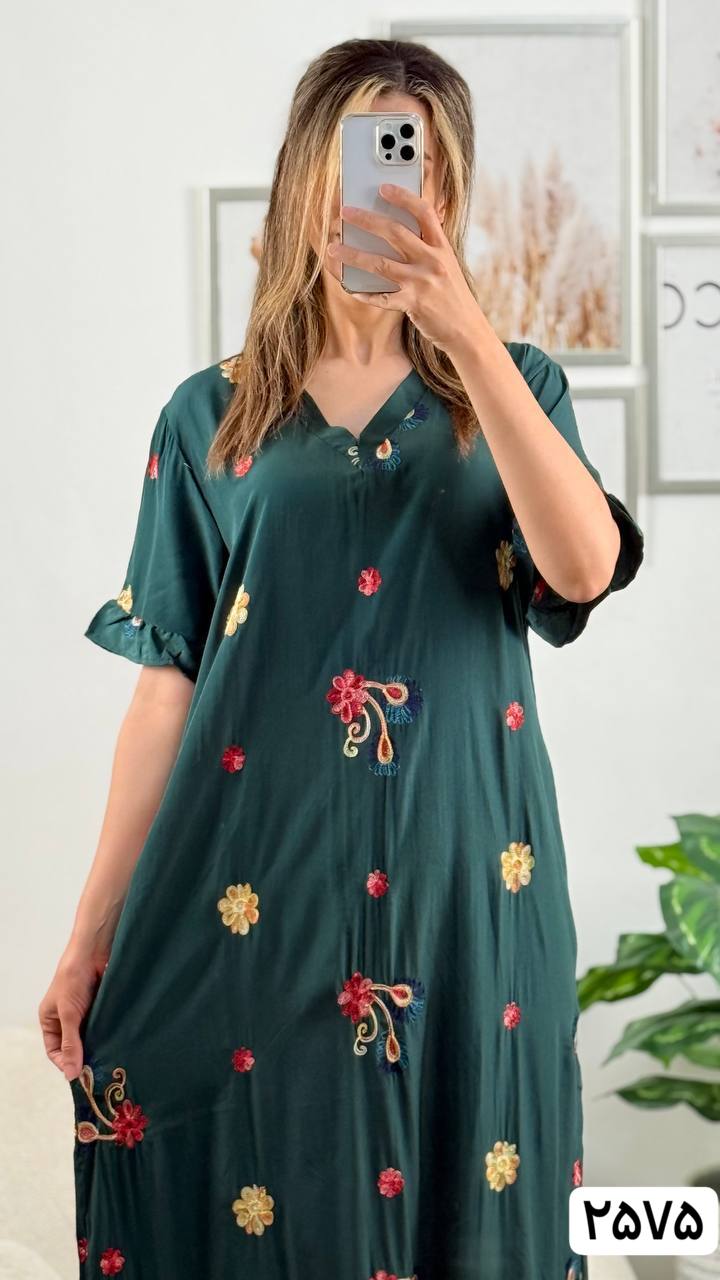 پیراهن نخی گلدوزی زنانه کد 417237