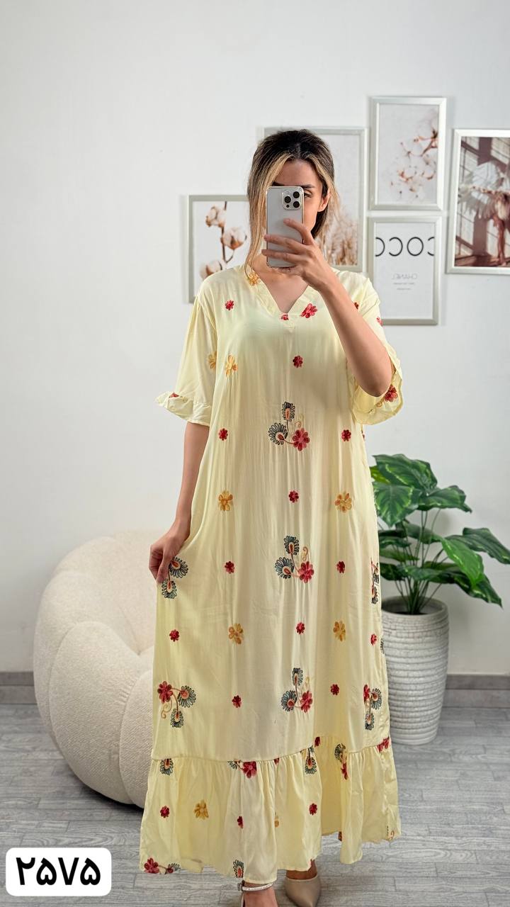 پیراهن نخی گلدوزی زنانه کد 417237