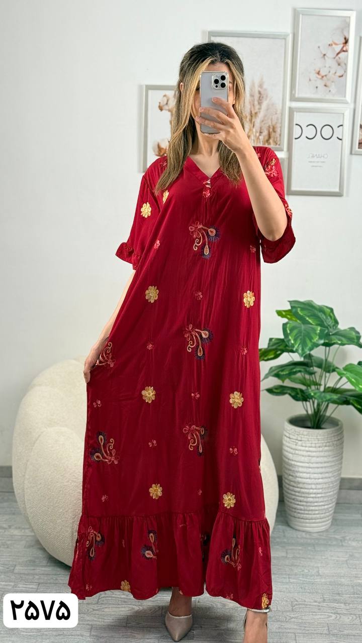 پیراهن نخی گلدوزی زنانه کد 417237