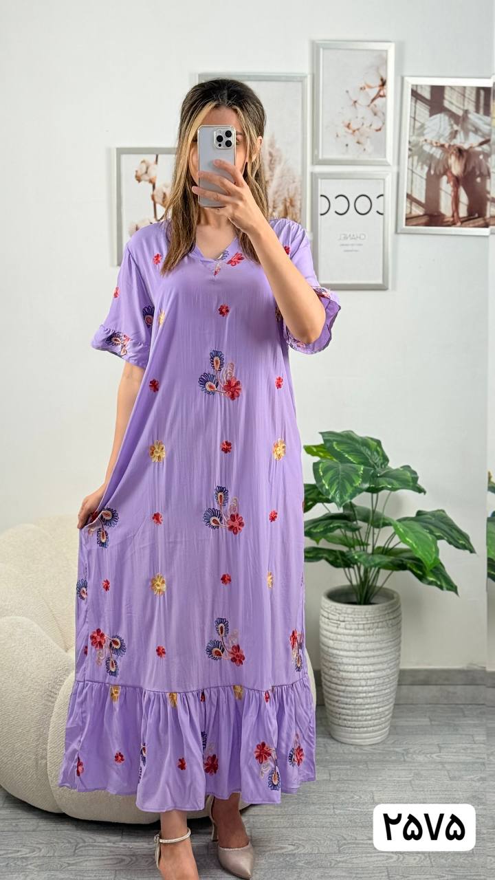 پیراهن نخی گلدوزی زنانه کد 417237