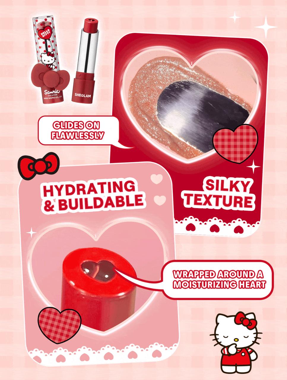 رژ لب جامد آبرسان هلو کیتی شیگلم Hello Kitty｜SHEGLAM Be My Baby Hydrating Lipstick کد 2587