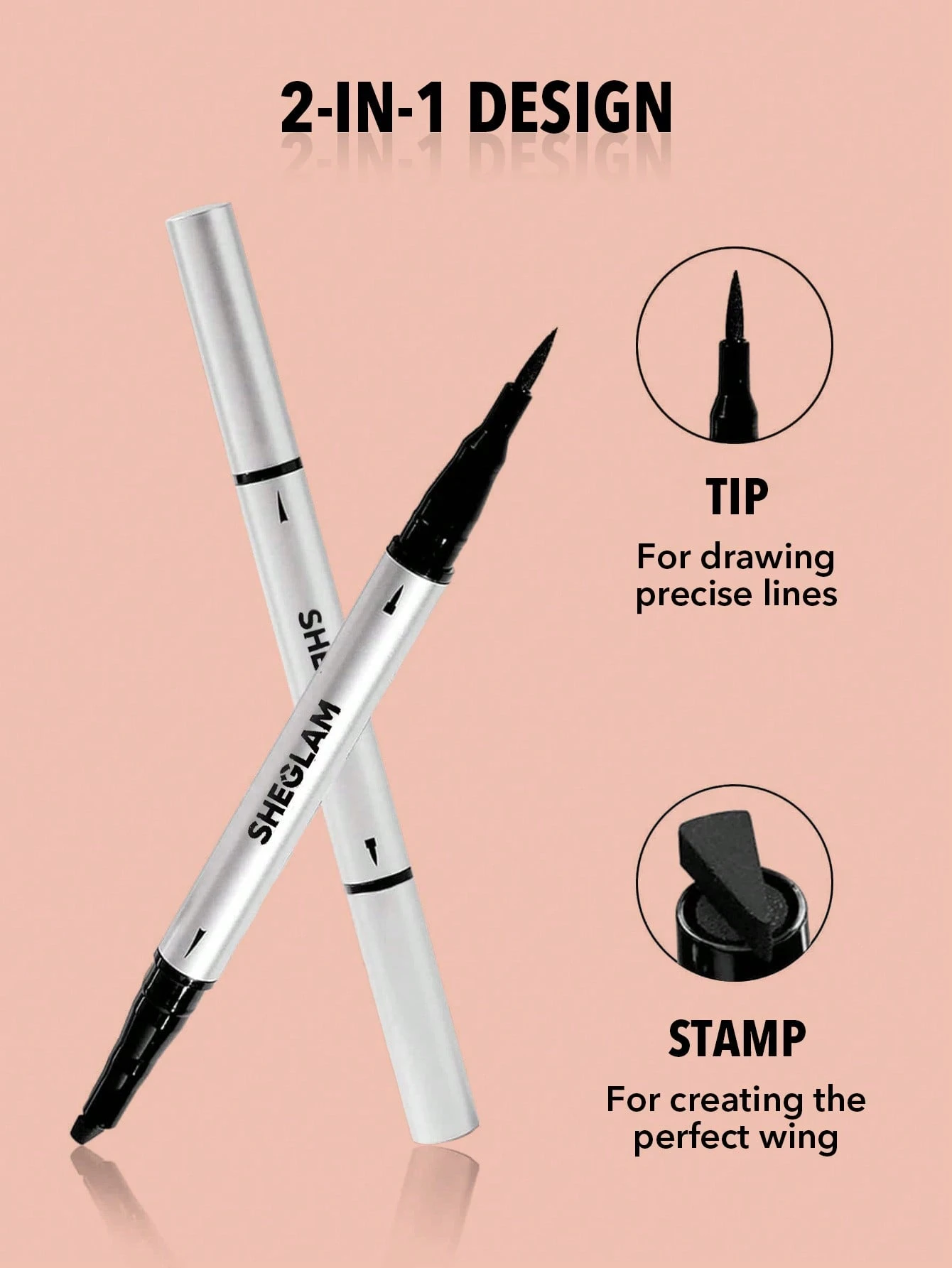 خط چشم ماژیکی دو سر ضد آب شیگلم SHEGLAM Wing It Waterproof Liner Duo-Black 2 In 1 کد 2731